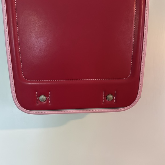 Red Japanese School Bag with pink trim and reflective stripes. - Picture 3 of 13